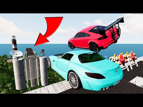 Cars VS Speed Track Jumping Sudden Brake Test Challenge - BeamNG Drive