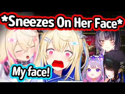 Mococo Suddenly Sneezes On Fuwawa's Face Catching Her Off-Guard