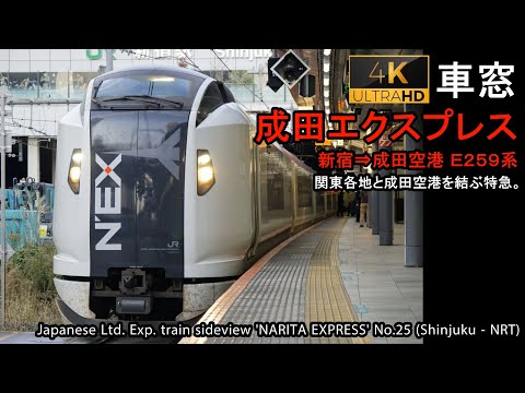 [4K]Japan train sideview 'NARITA EXPRESS' (Shinjuku - Narita Airport) Series E259 Car No.12