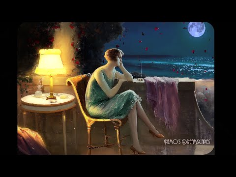 1930's Evening on a Terrace by the ocean w/ calming waves (Oldies playing in another room) ASMR