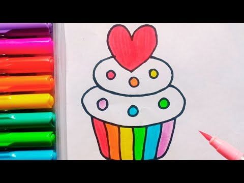 Drawing and Painting Heart Cup Cake for Kids & Toddlers | Simple Drawing, Coloring #drawing