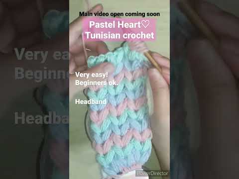 Very easy! Pastel Heart♡ Tunisian crochet. Headband. For beginners. knitting #shorts #crochet