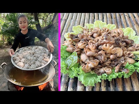 Yummy Octopus cooking - Octopus recipe - Cooking with Sreypov