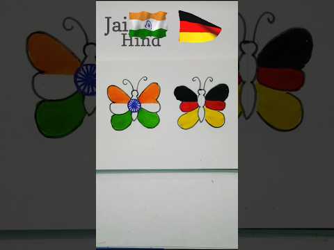 Indian Flag 🇮🇳 Drawing With Germany 🇩🇪 Flag On Butterfly | #shorts #drawing