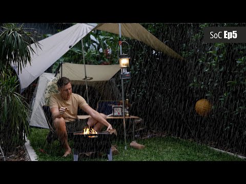 Backyard Camping in the rain, Covid lockdown, cosy campfire, SoC Ep5