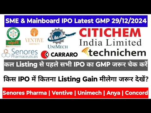 IPO GMP TODAY | SENORES | VENTIVE HOSPITALITY | CARRARO | UNIMECH | ANYA | CITICHEM |