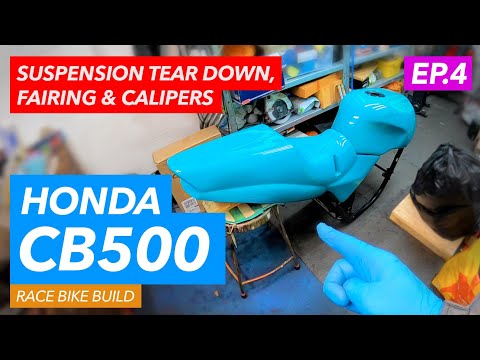 Honda CB 500 race bike build (part 4) front fork suspension, fairing fit & caliper stripped