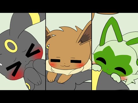 Sprigatito and Eevee love Umbreon's tail and belly! | Pokémon Animation