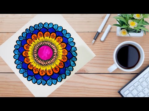 how to draw a colourful mandala art, colourful mandala art tutorial for beginners step by step.