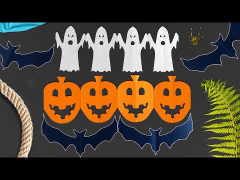 DIY Halloween Paper Garland Decorations | Pumpkins, Bats, and Ghosts Tutorial 🎃🦇👻