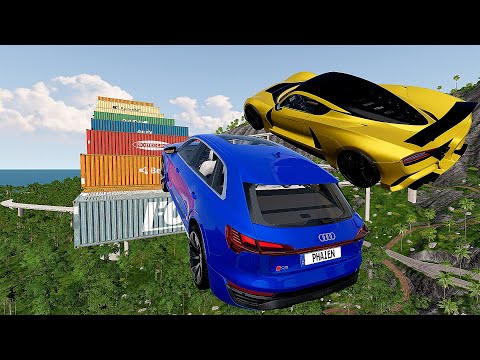 Super Cars Vs 100 Mega Container Jump Parkour - Speed Car Crash - BeamNG Drive #5