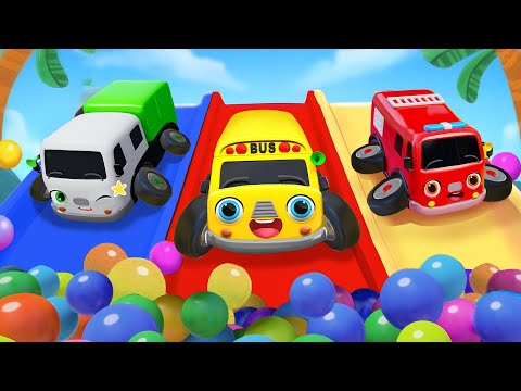 The Wheels On The Bus Playground Song | Slip and Slide Down | Nursery Rhymes & Kids Songs - Baby Car