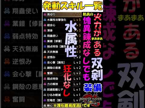 サンブレイク 双剣  水属性  装備  傀異錬成なし  狂化なし  奮闘×業鎧×天衣無崩 発動！   護石難易度高いです  アマツマガツチ防具 採用　PS5版  対応  MHR SB 　#shorts