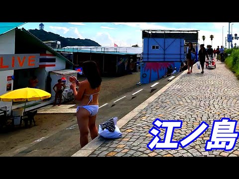 【4K60】夏の賑やかな江ノ島を散策 海やビーチ最高  Enoshima beach in summer