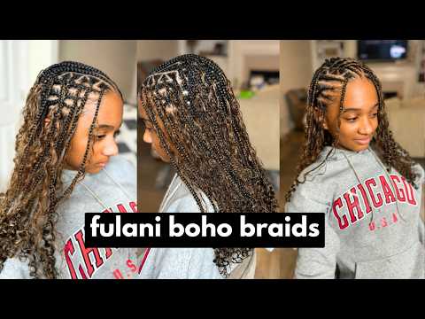 Flip Over Fulani Braids ft. Braidplicity Burmese Curly Human Hair