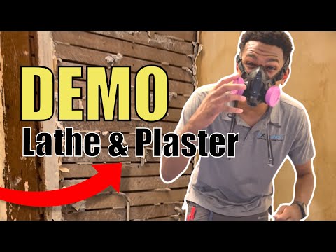 Demo of Lathe and Plaster walls in a bathroom remodel. THIS IS SO MESSY!! #fyp #drywall #plaster