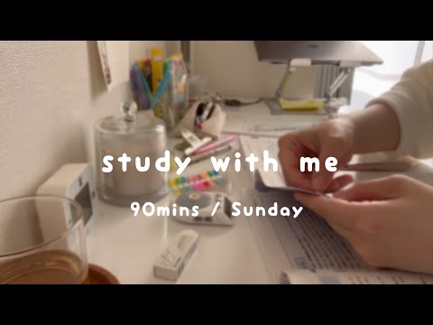 [ study with me ] 日曜日の90分間勉強 | 休憩なし | 雨の音 Lofi