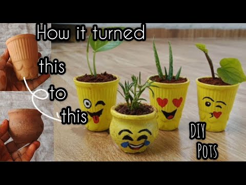 How to make Diy Flower Pots/diy mud pots in Tamil/Clay pot tumbler diy/Emoji diy flower pots/#diy