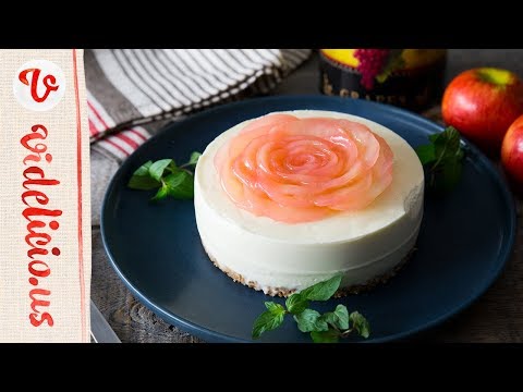 ほんのりピンクに色付いたりんごの薔薇が美しい♪りんごのレアチーズケーキ｜How to make Japanese Cheesecake with Apple Compote