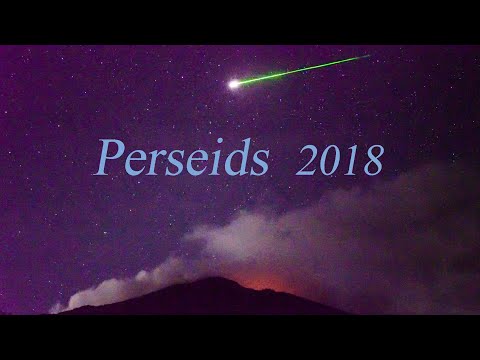 Perseids meteor shower over Sakurajima 2018   ペルセウス座流星群