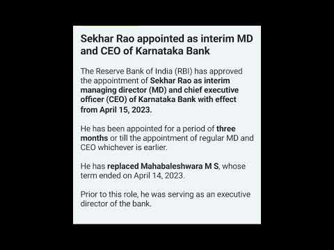 #karanataka bank CEO sekhar rao #currentaffairs #shortvedio #gkfacts