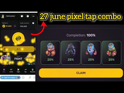 Pixel tap by pixelverse daily combo 27 June 2024 100% complection