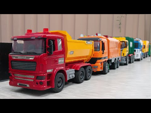 Heavy city Trucks dump truck, cleaning truck  Let's make a line of cars