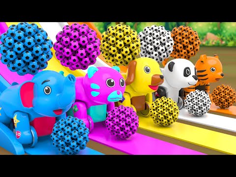 Finger Family Animal Toys & Colorful Vehicles Slide! - Kooxa Toys - Baby Nursery Rhymes