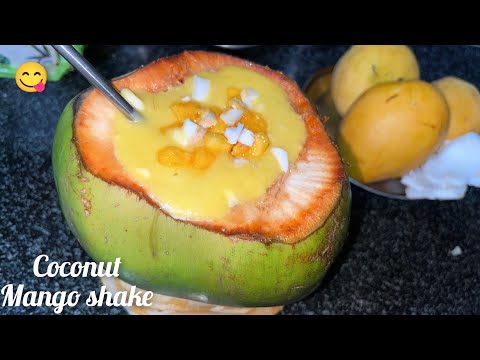 Coconut mango shake || How to make Healthy Coconut Mango shake recipe in telugu #mangoshake