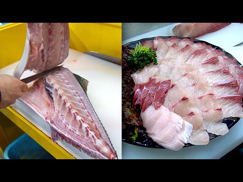 [Inside the Kitchen] How To Fillet a Giant Yellowtail | Yellowtail Sashimi 🐟