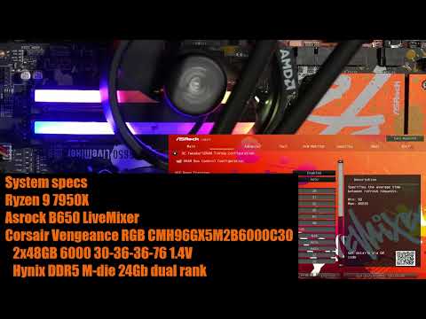 Corsair 2x48GB DDR5-6200 CL28 overclock with Ryzen 9 7950X on Asrock B650 LiveMixer