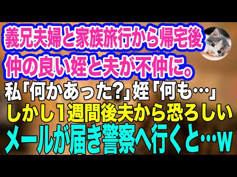 義兄夫婦と家族旅行から帰宅すると、仲の良い姪と夫が不仲に…。私「何かあったの？」姪「何も…」→心配していると夫から目を疑うメールが届き大急ぎで警察へ行くと…【スカッとする話】