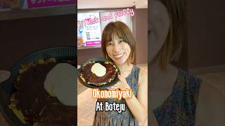 A Japanese girl shares Japanese Style Pancake, OKONOMIYAKI from Botejyu