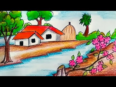 How to draw scenery step by step | easy drawing for beginners | aesthetic landscape painting