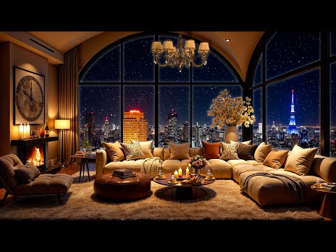 Snowy Night Jazz ❄ Cozy Apartment with Smooth Jazz Saxophone Music to Stress Relief, Chillout, Sleep