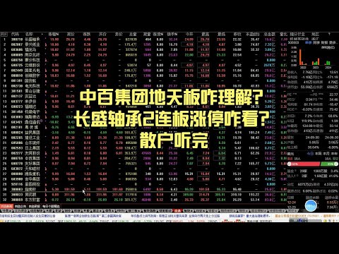 中百集团地天板咋理解？长盛轴承2连板涨停咋看？散户听完