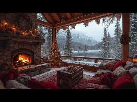 Christmas Jazz Instrumental Music 2025 & Snow Falling, Fireplace Sounds 🔥 Cozy Christmas Balcony