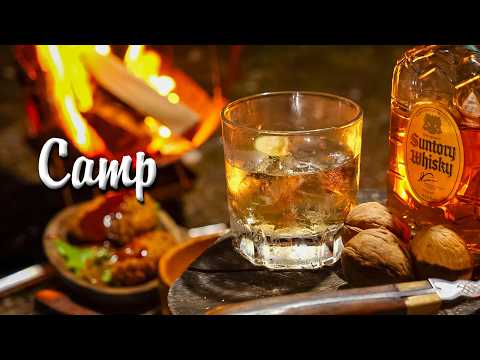 Camping with whiskey highballs and fried chicken!