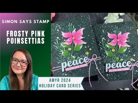 Frosty Pink Poinsettia Cards | AmyR 2024 Holiday Card Series #15