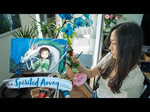 Painting a Studio Ghibli scene | Chihiro&Haku in Spirited away | Relaxing Acrylic painting timelapse