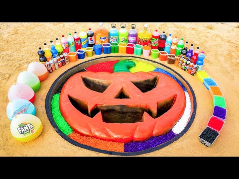 DIY - How to make Halloween Pumpkin with Orbeez & Cement, Giant Fanta and Coca Cola, Sodas vs Mentos