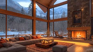 Snowfall at Cozy Winter Cabin Ambience ❄️ Relaxing Jazz Instrumental Music for Studying, Working