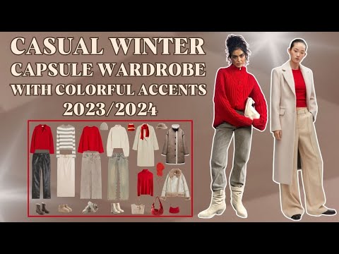 Casual wardrobe for Winter 2024 in beige and red shades