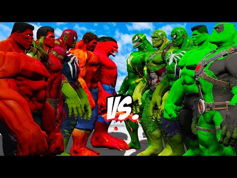 TEAM RED HULK vs TEAM GREEN (VENOM FLASH, CAPTAIN HULK, SPIDER HULK, DEADPOOL HULK) - HULK BATTLE