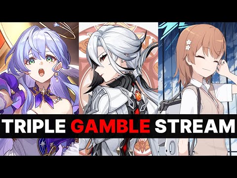 TRIPLE GAMBLING ADDICTS ONLY | Robin (Star Rail), Arlecchino (Genshin), Mikoto Misaka (Blue Archive)