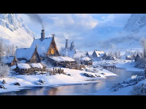 A Little Medieval Village by the River in the Snow | Warm Feelings Through Melodious Celtic Music