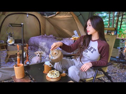 solocamping in a big tent | Steamed kimchi and a cup of cup of warm Alcohol