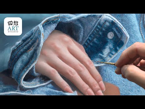 The cuffs of this denim jacket took five days. It is a hyper-realistic painting