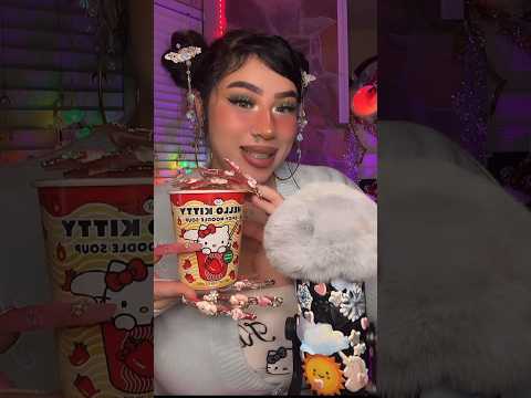 Hello Kitty Spicy Noodles⁉️ #asmrtingles #mukbang #shorts