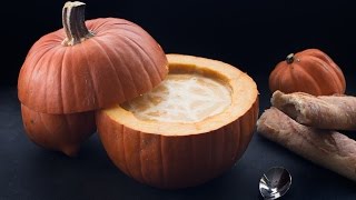 Roasted Pumpkin Soup in a Pumpkin Bowl